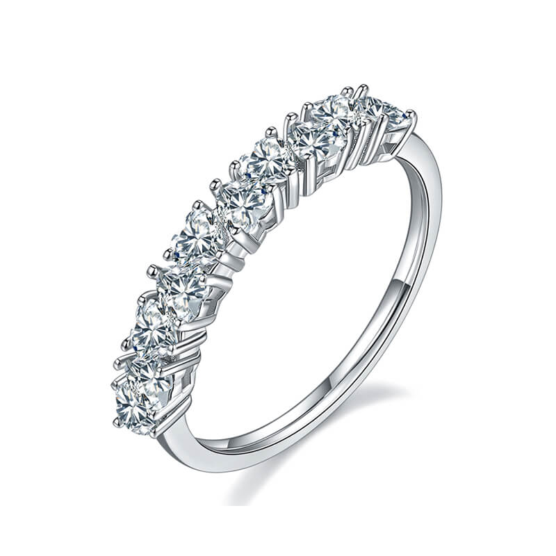 Ten Stone Heart Moissanite Half Eternity Wedding Band Ring In Sterling Silver - ReadYourHeart