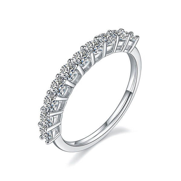 Ten Stone Moissanite Half Eternity Wedding Band Ring In Sterling Silver - ReadYourHeart