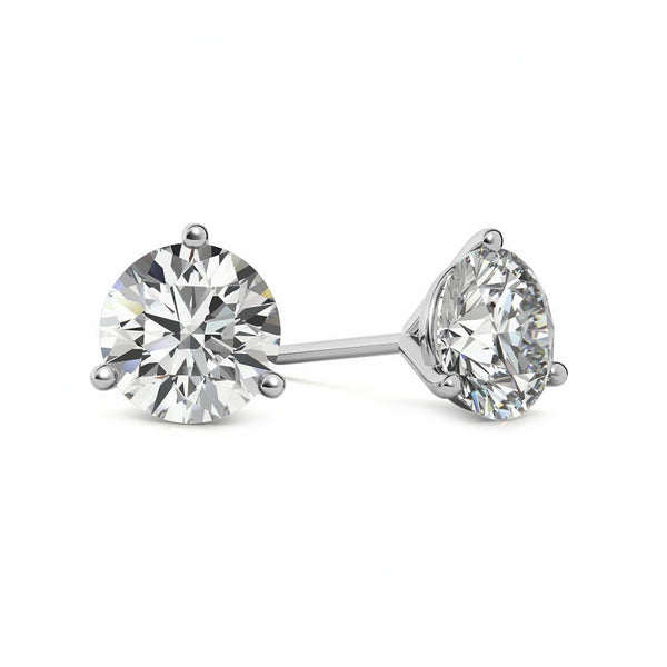 Martini Three Prong Solitaire Moissanite Stud Earrings In Sterling Silver - ReadYourHeart
