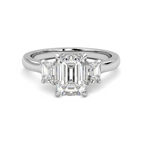 Three Stone Emerald-Cut Moissanite Engagement Ring - ReadYourHeart