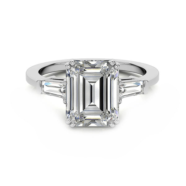 Three Stone Emerald Cut Moissanite Tapered Baguette Engagement Ring - ReadYourHeart