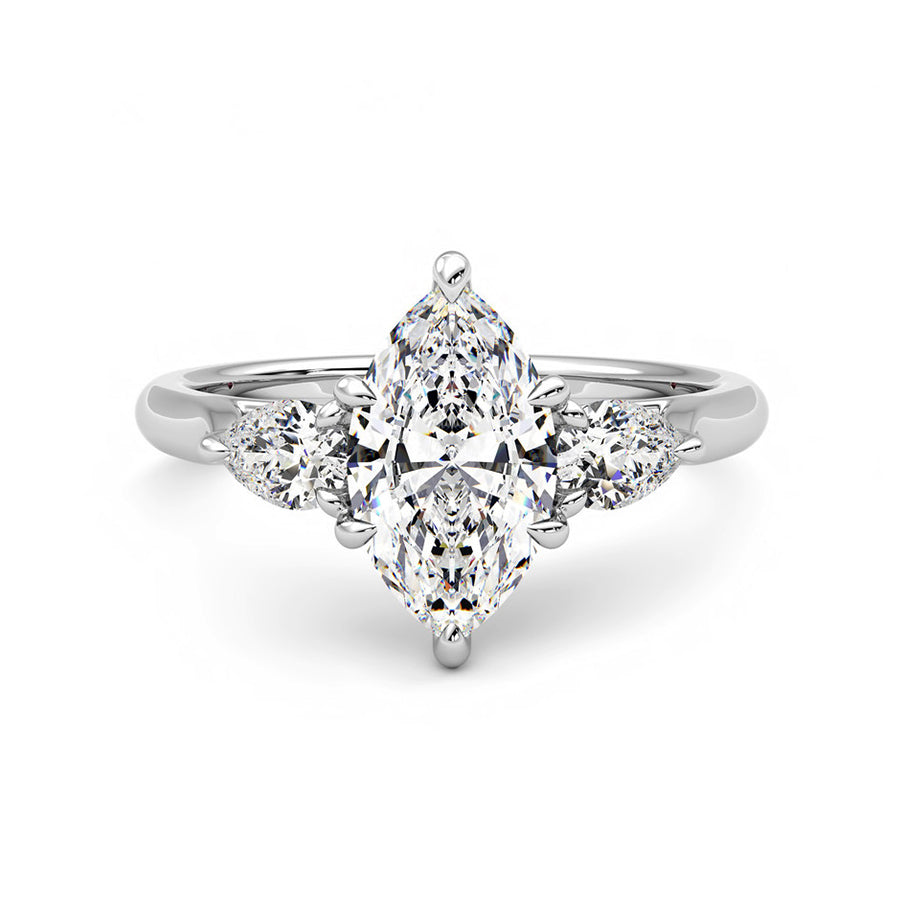 Three Stone Marquise-Cut Moissanite Pear-Cut Side Stone Engagement Ring - ReadYourHeart