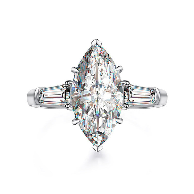 Three Stone Marquise-Cut Moissanite Tapered Baguette Engagement Ring - ReadYourHeart