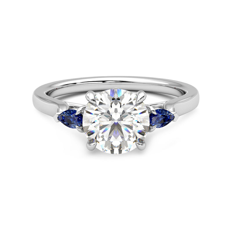 Three Stone Moissanite And Blue Sapphire Engagement Ring - ReadYourHeart