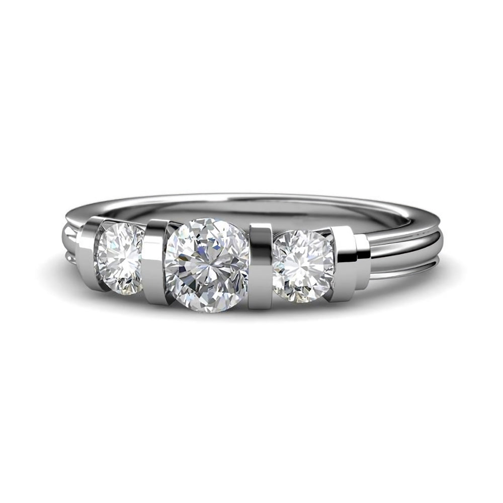Bar Set Three Stone Moissanite Engagement Ring - ReadYourHeart