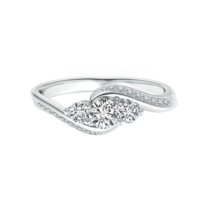 Three Stone Moissanite Bypass Pave Engagement Ring - ReadYourHeart
