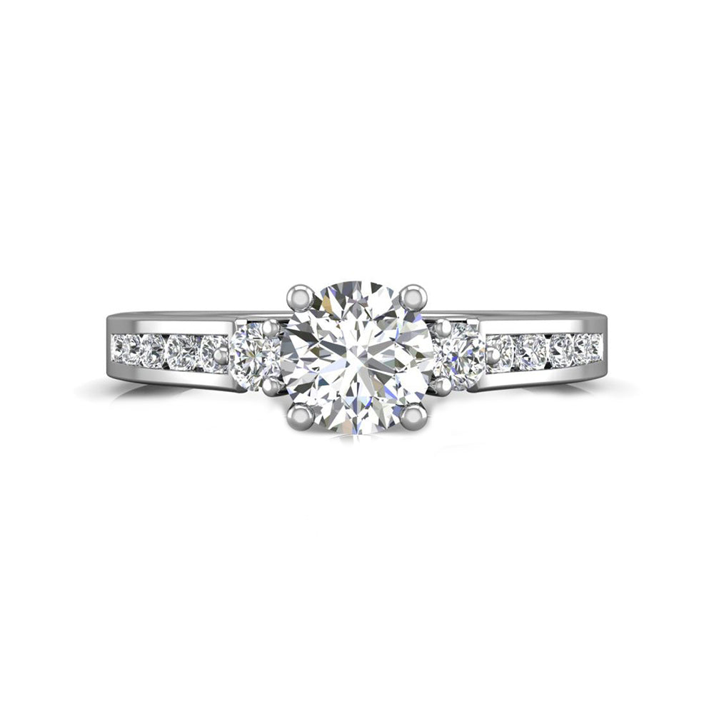 Three Stone Moissanite Channel Set Engagement Ring in 18K White Gold - ReadYourHeart