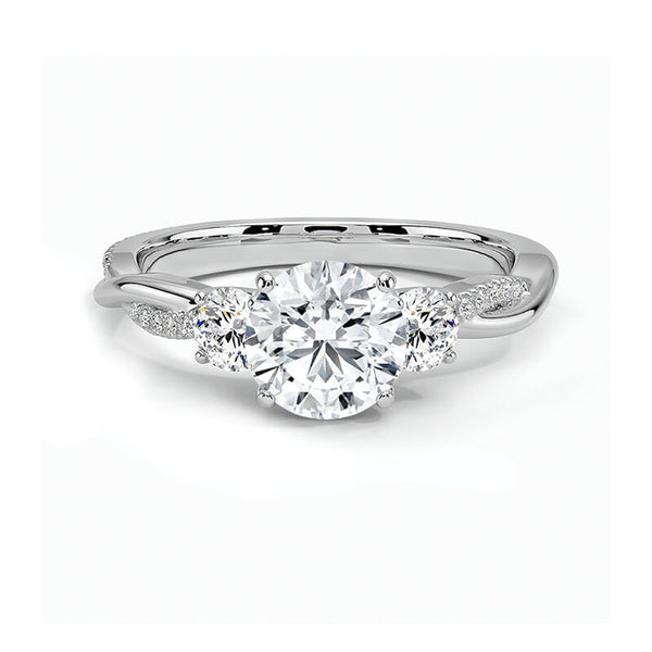 Three Stone Moissanite Petite Twisted Vine Pave Engagement Ring - ReadYourHeart