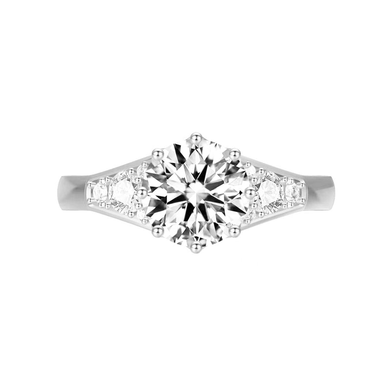 Three Stone Moissanite With Accents Engagement Ring - ReadYourHeart
