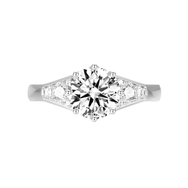 Three Stone Moissanite With Accents Engagement Ring - ReadYourHeart