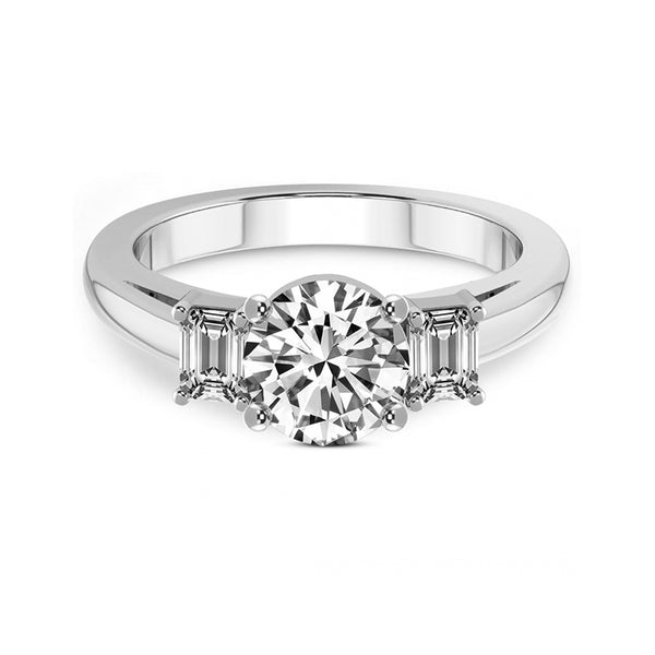 Three Stone Moissanite With Emerald-Cut Sapphire Engagement Ring - ReadYourHeart