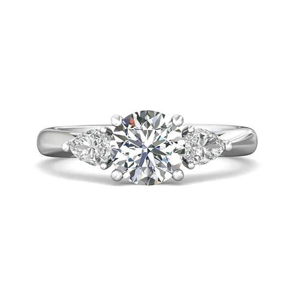Three Stone Moissanite With Pear-Cut Accent Engagement Ring