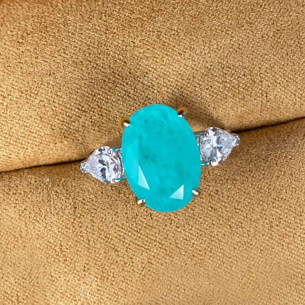 Three Stone Oval Cut Paraiba Tourmaline Sterling Silver Ring - ReadYourHeart