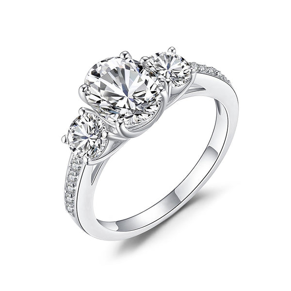 Three Stone Oval Moissanite Channel-Set Engagement Ring