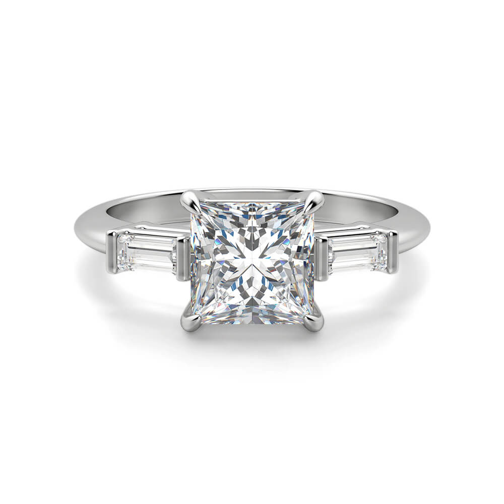 Three Stone Princess And Baguette Moissanite Engagement Ring - ReadYourHeart