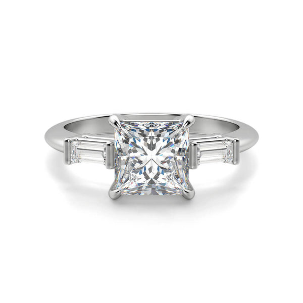 Three Stone Princess And Baguette Moissanite Engagement Ring
