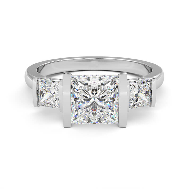 Three Stone Princess Cut Moissanite Bar Set Engagement Ring - ReadYourHeart