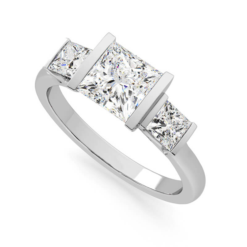 Three Stone Princess Cut Moissanite Bar Set Engagement Ring – ReadYourHeart