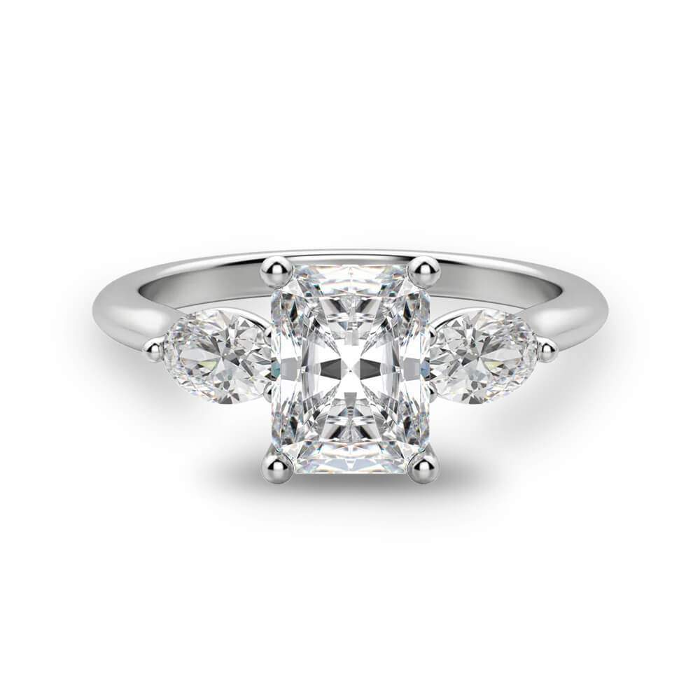 Three Stone Radiant-Cut Moissanite Oval Side Stone Engagement Ring - ReadYourHeart