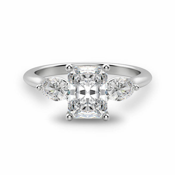 Three Stone Radiant-Cut Moissanite Oval Side Stone Engagement Ring - ReadYourHeart