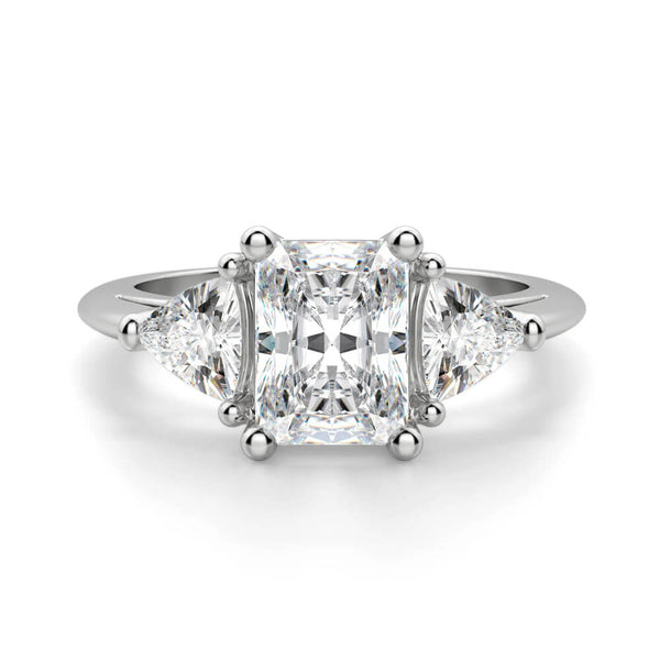 Three Stone Radiant And Trillion Moissanite Polish Engagement Ring - ReadYourHeart