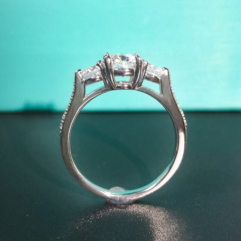 Three Stone Round Cut Moissanite Channel Set Sterling Silver Engagement Ring - ReadYourHeart
