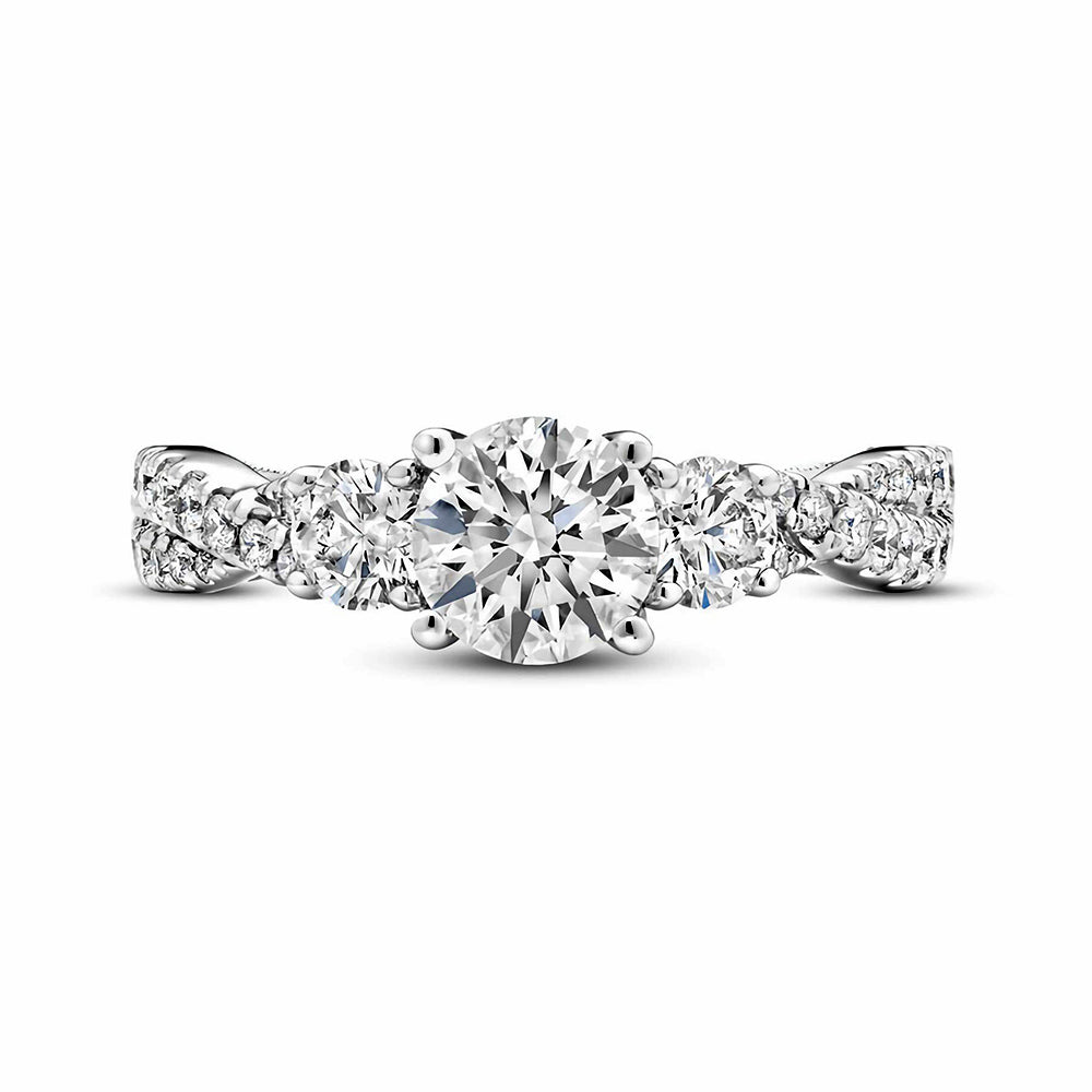 Three Stone Round Cut Moissanite Twisted Engagement Ring - ReadYourHeart