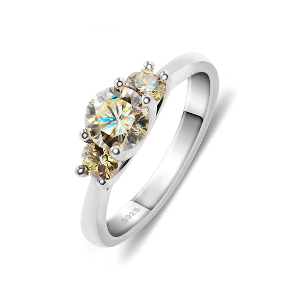 Three Stone Yellow Moissanite Sterling Silver Engagement Ring - ReadYourHeart