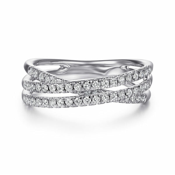 Triple Criss-Cross Moissanite Pave Half Eternity Wedding Band Ring - ReadYourHeart