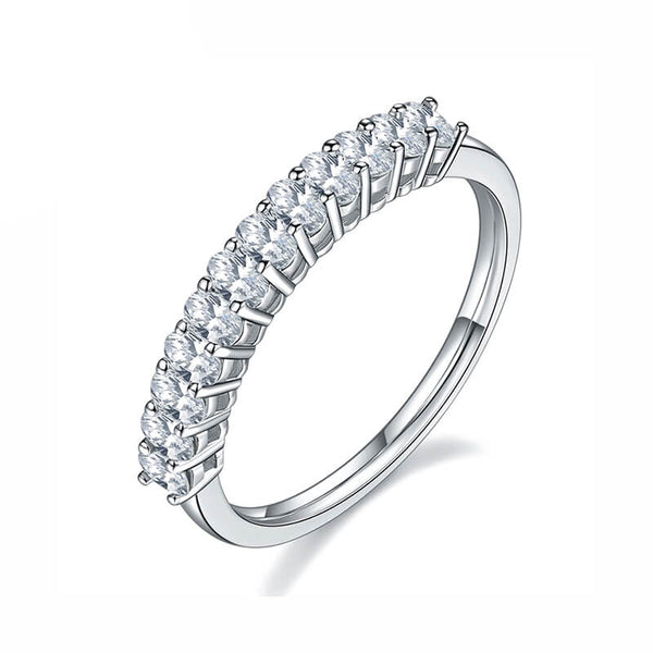 Twelve Stone Oval Moissanite Half Eternity Wedding Band Ring In Sterling Silver - ReadYourHeart