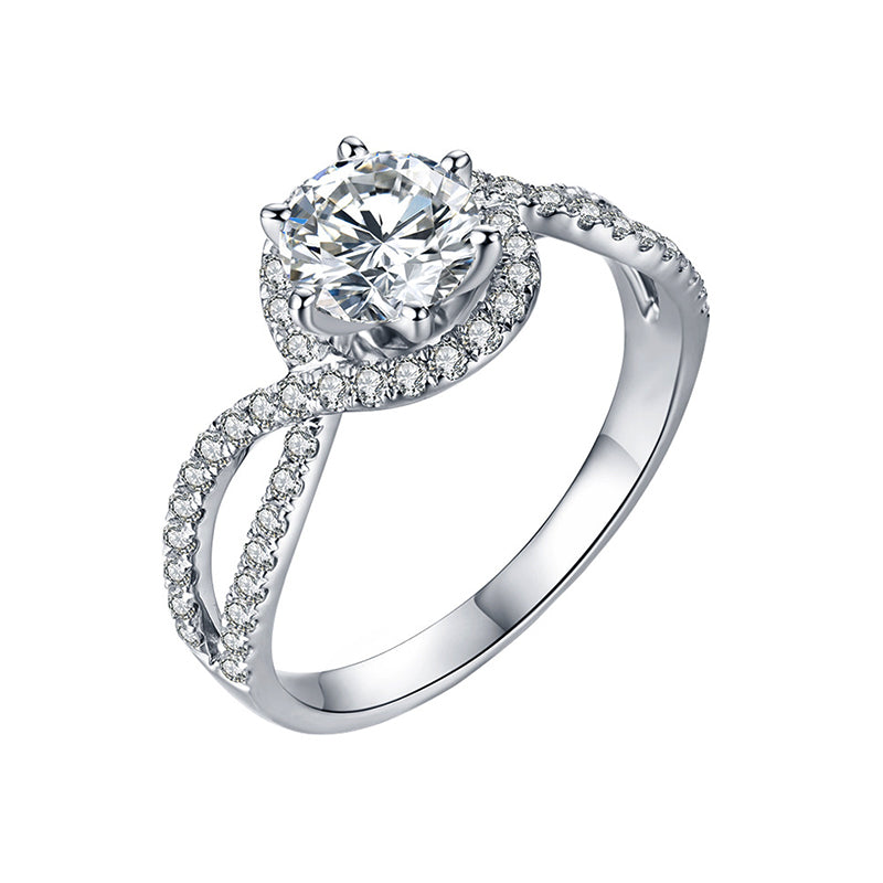 Twisted Halo Moissanite Engagement Ring in 18K White Gold - ReadYourHeart