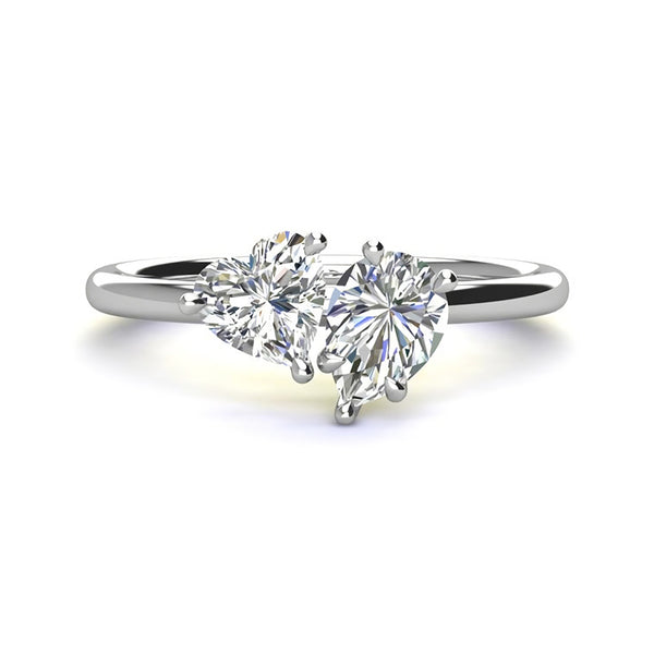 Two Stone Pear And Heart Moissanite Engagement Ring