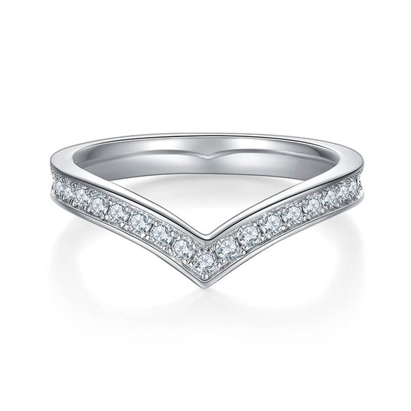 V Shaped Contour Moissanite Channel Set Eternity Wedding Band - ReadYourHeart