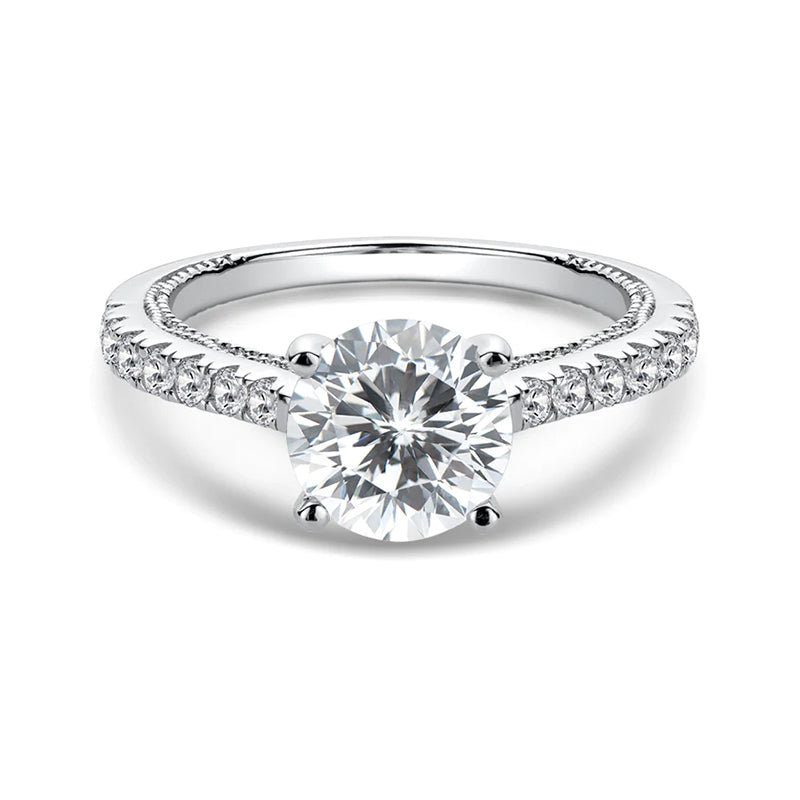 Vintage Cathedral Moissanite Pave Engagement Ring - ReadYourHeart