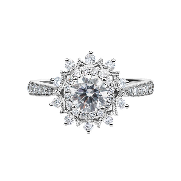 Vintage Double Halo Moissanite Pave Engagement Ring - ReadYourHeart