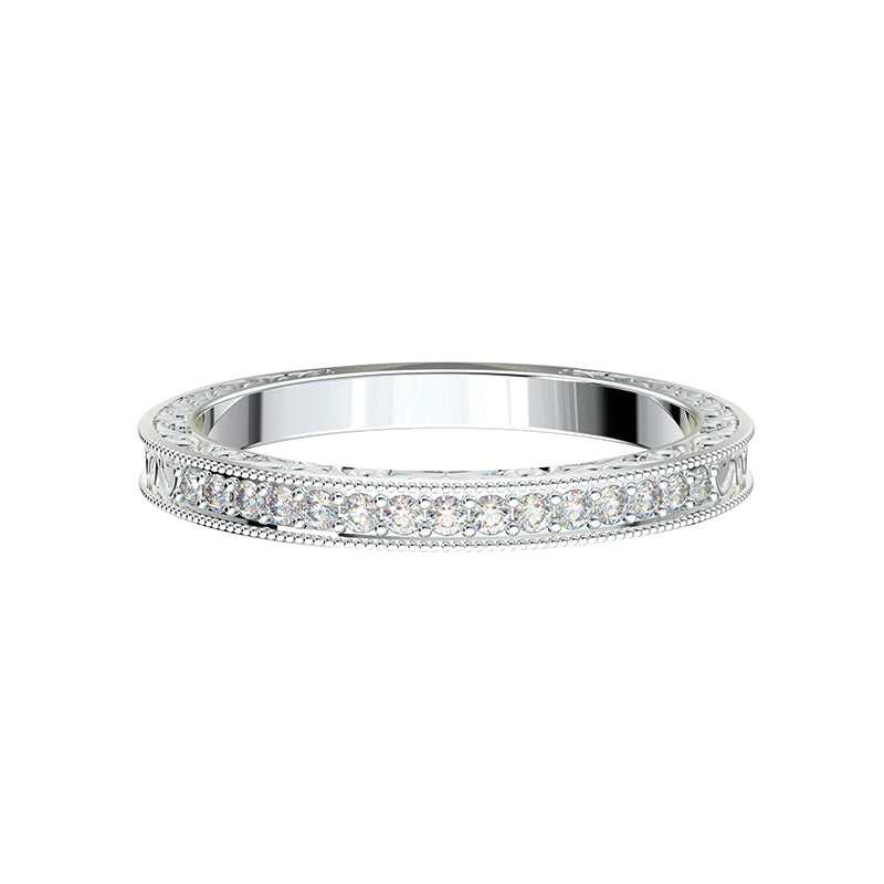 Vintage Filigree Moissanite Half Eternity Wedding Band Stackable Ring - ReadYourHeart