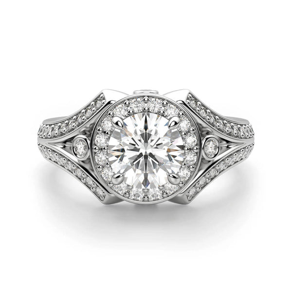 Vintage Halo Moissanite Split Shank Engagement Ring