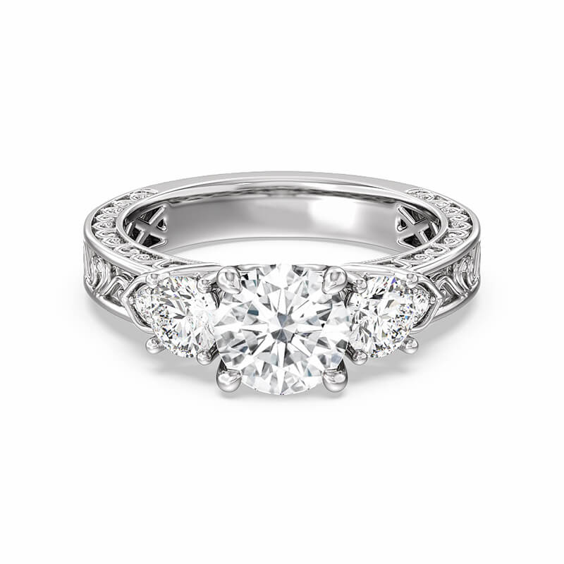 Vintage Three Stone Moissanite Scroll Filigree Engagement Ring - ReadYourHeart