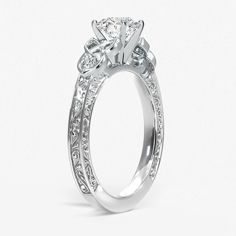 Scrollwork Ring Vintage Three Stone Moissanite Scrollwork Engagement Ring In Sterling ...