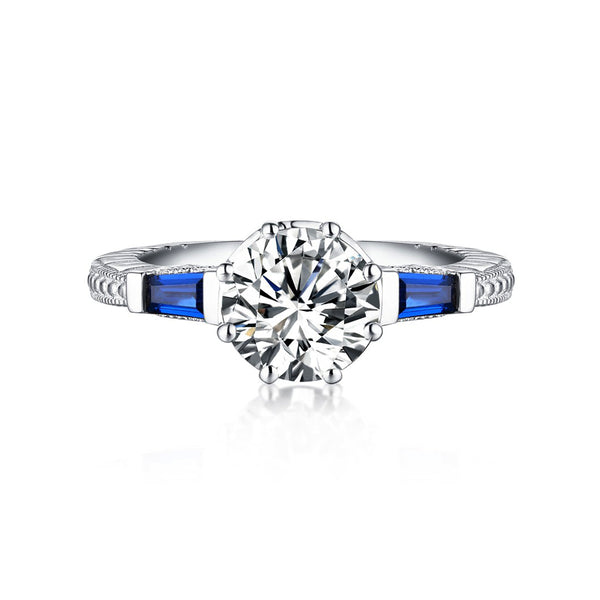 Vintage Three Stone Moissanite Tapered Baguette Sapphire Engagement Ring - ReadYourHeart