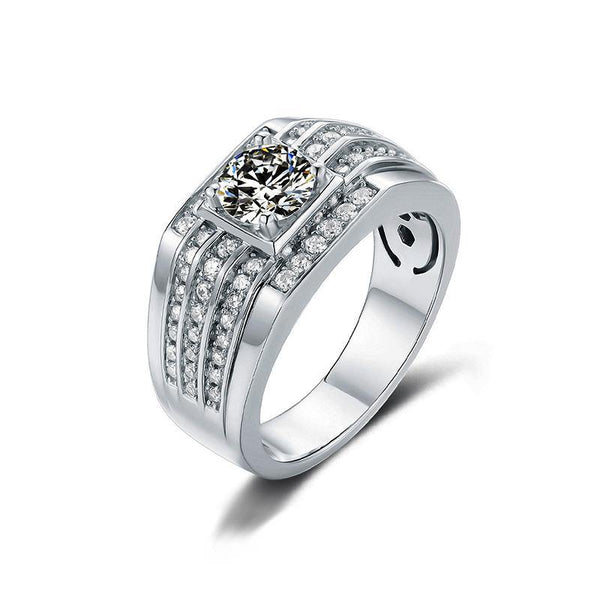 luxury four prong Moissanite sterling silver wedding ring for men - ReadYourHeart