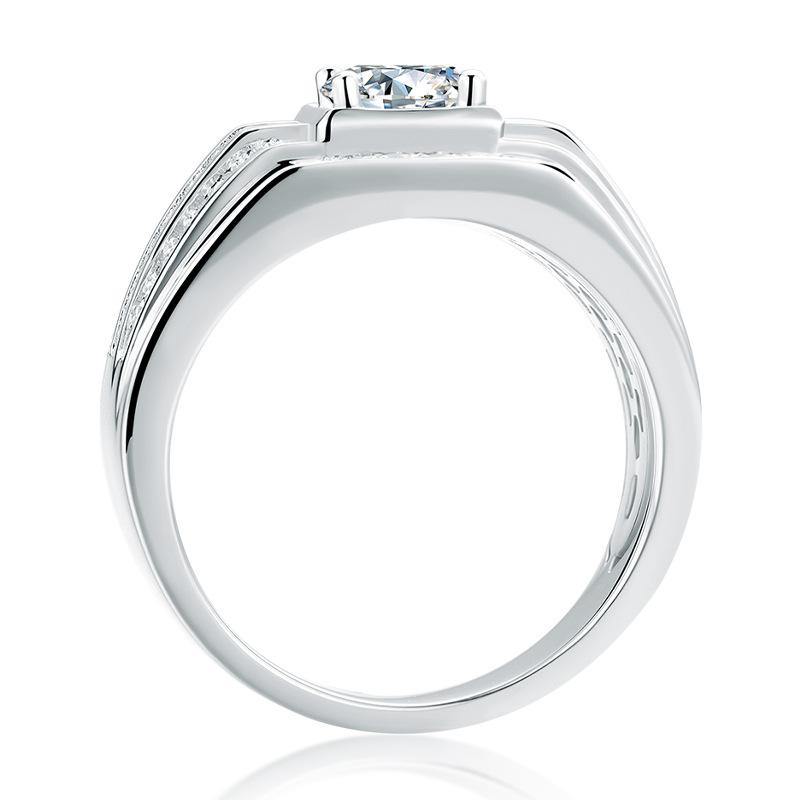 luxury four prong Moissanite sterling silver wedding ring for men - ReadYourHeart,RRW-M78A