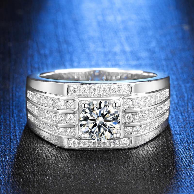 luxury four prong Moissanite sterling silver wedding ring for men - ReadYourHeart,RRW-M78A