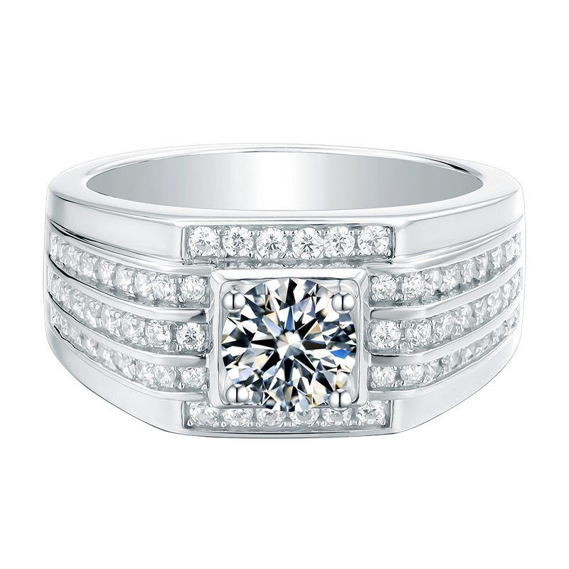 luxury four prong Moissanite sterling silver wedding ring for men - ReadYourHeart,RRW-M78A