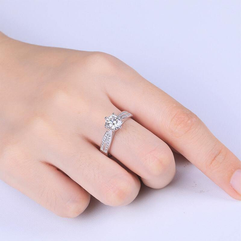 moissanite fashion classic six prong sterling silver wedding ring - ReadYourHeart,RRL-M06A,RRL-M06D