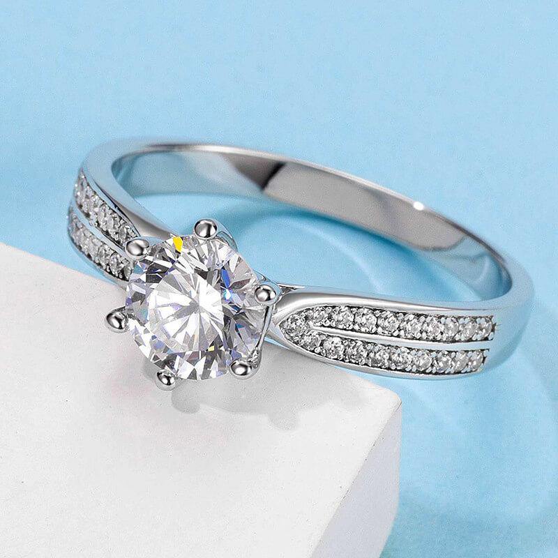 moissanite fashion classic six prong sterling silver wedding ring - ReadYourHeart