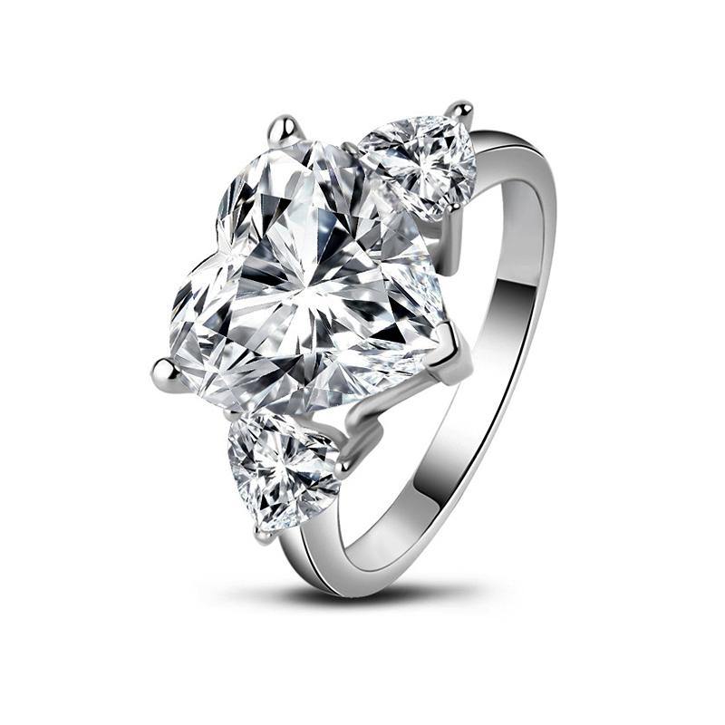 three stone heart shaped sona diamond sterling silver ring - ReadYourHeart