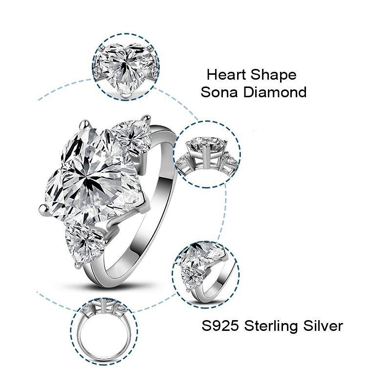 three stone heart shaped sona diamond sterling silver ring - ReadYourHeart