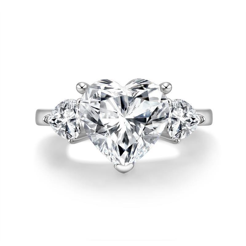 three stone heart shaped sona diamond sterling silver ring - ReadYourHeart,RRA-AB-TC-006