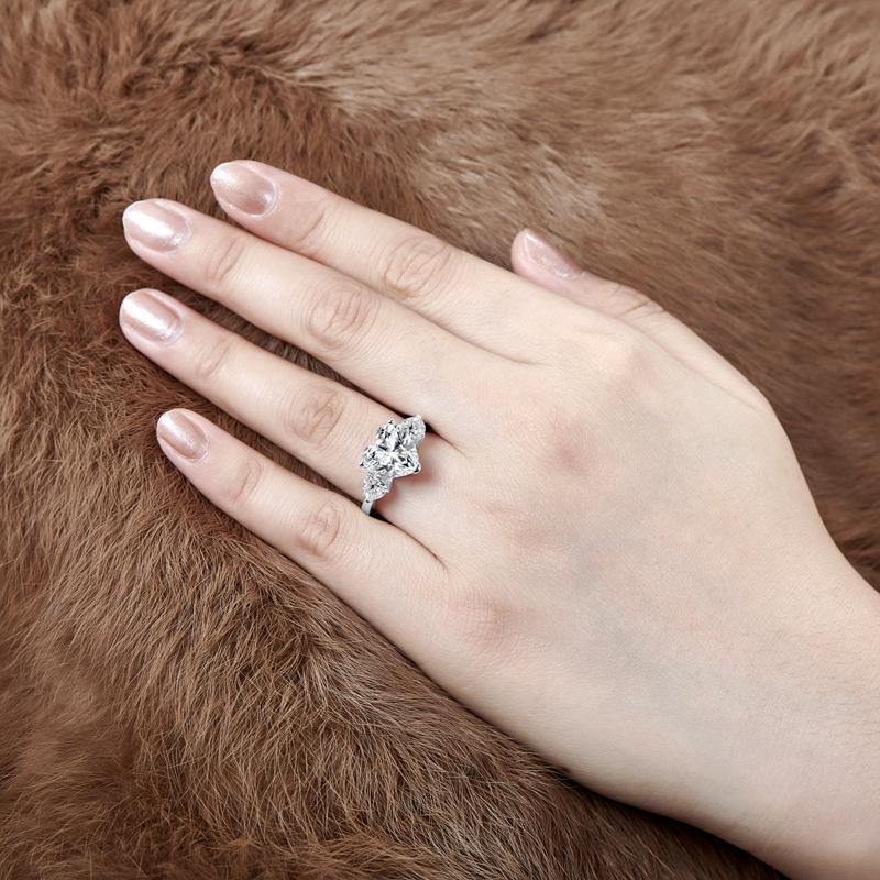 three stone heart shaped sona diamond sterling silver ring - ReadYourHeart,RRA-AB-TC-006